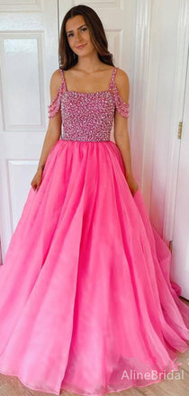 Sparkly BeadingsSquare Off the Shoulder A-line Long Prom Gown, Evening Dress, PD37956
