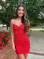 Sexy Red Lace Halter A-line Short Mini Homecoming Dress, HD3139