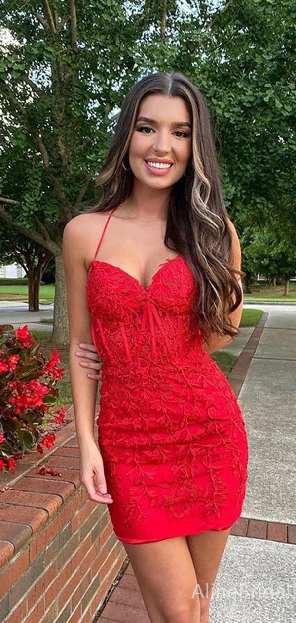 Sexy Red Lace Halter A-line Short Mini Homecoming Dress, HD3139 AlineBridal Sexy Red Lace Halter A-line Short Mini Homecoming Dress, HD3139 AlineBridal