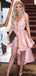 Elegant Deep V-neck Lace A-line High Low Homecoming Dress, HD32728