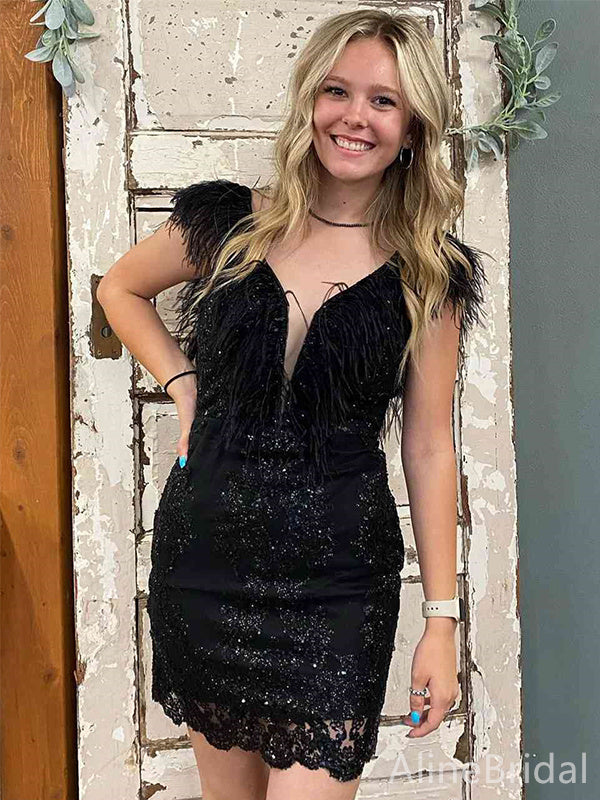 Elegant Black Backless A-line Short Mini Homecoming Dress, HD3141 AlineBridal Elegant Black Backless A-line Short Mini Homecoming Dress, HD3141 AlineBridal
