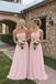 Mismatched Pleated Pink A-line Chiffon Bridesmaid Dress, PD2823100