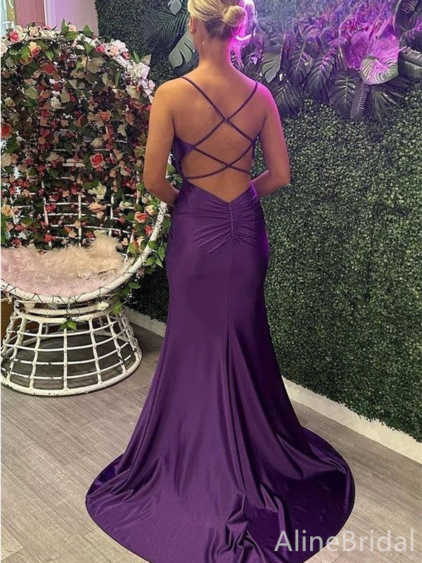 purple backless dress Elegant Purple Backless Corset Mermaid Long Prom Dress with Slit, PD38 – AlineBridal