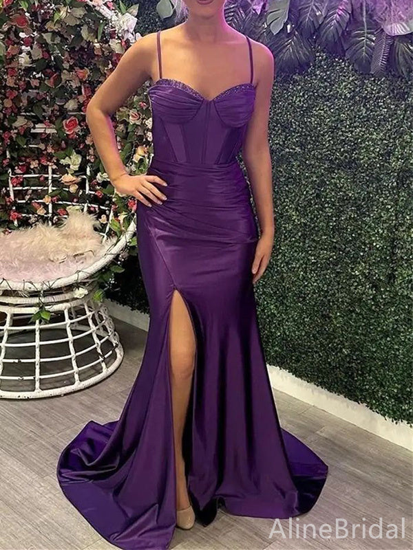 dark purple prom dress with slit Striking Dark Purple Off-The-Shoulde Pleated Split Rhinestone Prom Dress YK0551