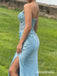 Stunning Blue Lace Appliques Strapless Mermaid Prom Dress with Slit, Evening Dress, PD3823045