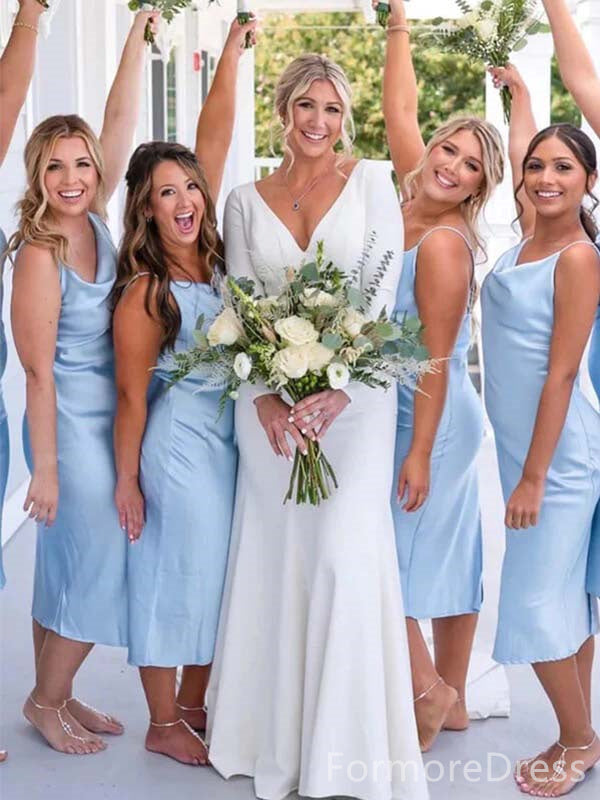 Simple Blue Spaghetti Strap Mermaid Bridesmaid Dress,PD3210