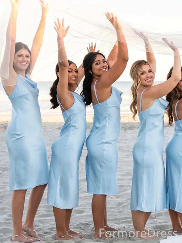 Simple Blue Spaghetti Strap Mermaid Bridesmaid Dress,PD3210