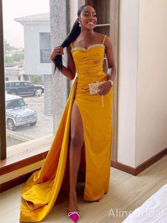 bright yellow prom dresses Marigold Yellow Long Prom Dress with Sheer Bodice Marigold / 6