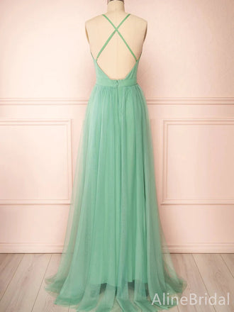 Simple Deep V-neck A-line Long Prom Dress,PD38059