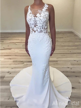 Gorgeous V-neck Lace Mermaid Long Wedding Dresses, WD3088