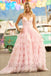 Pink Elegant V-neck Sleeveless A-line Long Prom Dress, PD3624