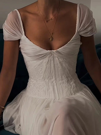 Elegant Ivory Chiffon Low Back A-Line Wedding Gown, Evening Gown, PD37673