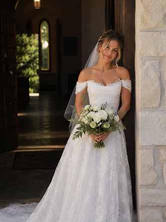 Elegant Floral Lace Off the Shoulder A-line Wedding Dress, WD3227