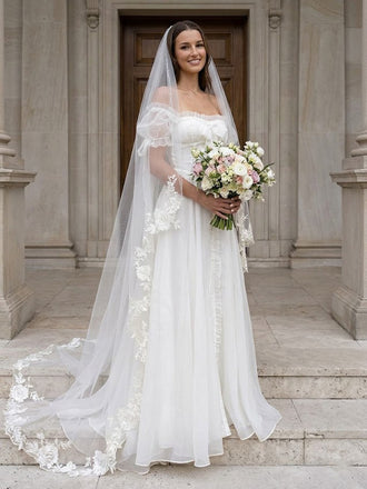 Elegant Off the Shoulder A-line Wedding Dress with Puff Sleeves, WD32231