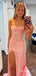 Sparkly Strapless Pink Soft Satin Mermaid Dress with Side Slit & Pleated Beading, Prom Dress, PD382241