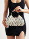 Beaded Sequin Clutch Bag with Round Gold Metal Handle, Evening Party Handbag