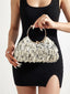 Beaded Sequin Clutch Bag with Round Gold Metal Handle, Evening Party Handbag