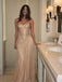 Elegant Champagne Beaded Corset A-line Evening Dress with Fringe Skirt, Prom Dress, PD28231307