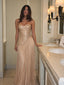 Elegant Champagne Beaded Corset A-line Evening Dress with Fringe Skirt, Prom Dress, PD28231307