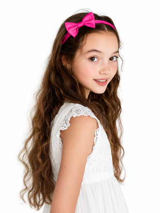 Girls Satin Bow Headband, Wedding Flower Girl Hair Accessory
