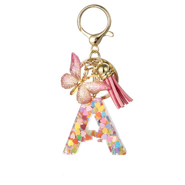 Custom Colorful Initial Keychain with Butterfly & Tassel