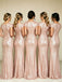 Elegant Pink Sequins Bateau Cap Sleeves Bridesmaid Dress, PD2823098