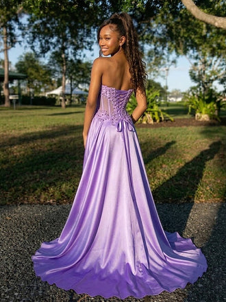 Gorgeous Strapless Floral Beaded High Low Prom Dress, Evening Dress, PD28231226