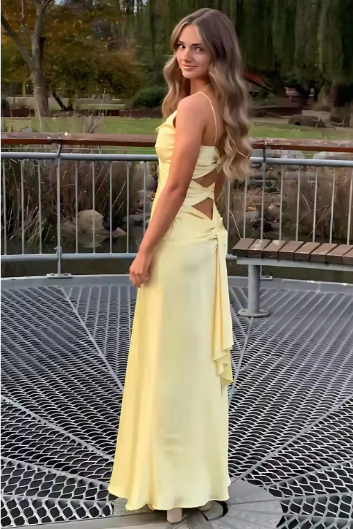 Elegant Yellow Satin Cutout Mermaid Long Prom Dress, PD382015 AlineBridal Elegant Yellow Satin Cutout Mermaid Long Prom Dress, PD382015 AlineBridal