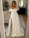 Elegant Off the Shoulder Lace Trim A-line Wedding Gowns with Long Sleeves, WD3228