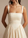 Elegant Minimalist Pleated A-line Satin Wedding Dress with Empire Waist, WD3220