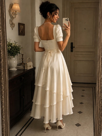 Elegant Ivory Sweetheart Ruffles A-line Evening Dress, PD28231233