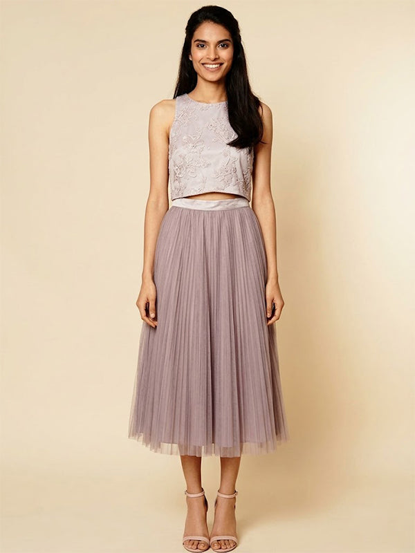 Elegant Two Pieces Sequins Tea Length A-line High Low Evening Dress, Wedding Guest Dress, PD0022