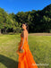 Elegant Orange Ruffles V-neck A-line Tulle Evening Dress, Prom Dress, PD2823058