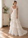 Elegant Floral Lace A-line Chiffon Wedding Dress with Cap Sleeves, WD3226