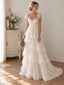 Elegant Floral Lace A-line Chiffon Wedding Dress with Cap Sleeves, WD3226
