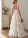 Elegant Floral Lace A-line Chiffon Wedding Dress with Cap Sleeves, WD3226
