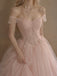 Elegant Light Pink Sweetheart Beading A-line Long Layered Tulle Prom Dress,PD38046