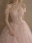 Elegant Light Pink Sweetheart Beading A-line Long Layered Tulle Prom Dress,PD38046