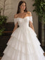 Vintage Tiered Lace Off Shoulder  A-Line  Wedding Dress, WD32230