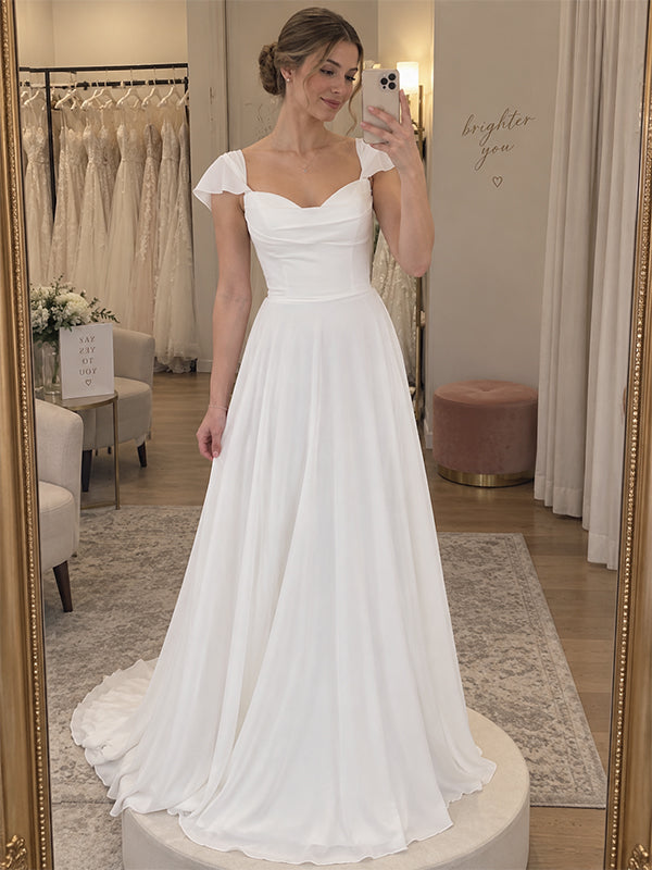 Elegant Sweetheart Cap Sleeves Corset A-line Wedding Dress, WD32234