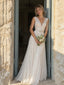 Bohemian A-line Lace Chiffon Wedding Dress with Beaded Waist, WD32242