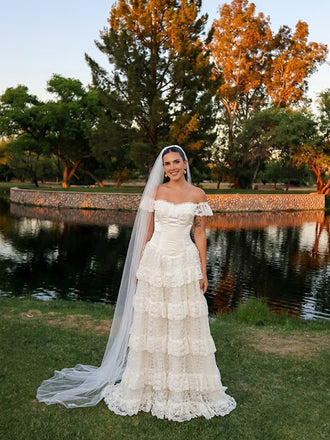 Elegant Off the Shoulder A-line Tiered Lace Wedding Dress, WD3223
