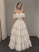 Vintage Ivory Off Shoulder A-line Ruffled Tiered Weding Dress, WD32237
