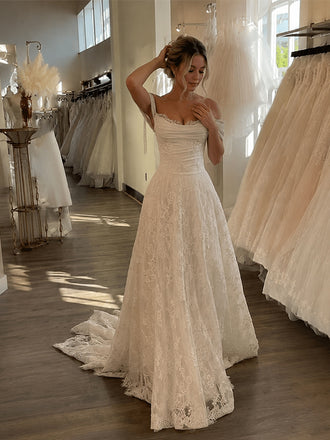 Elegant Floral Lace Off the Shoulder A-line Wedding Dress, WD3227