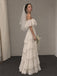 Vintage Ivory Off Shoulder A-line Ruffled Tiered Weding Dress, WD32237
