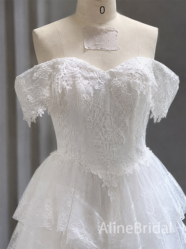 Gorgeous Off the Shoulder A-line Tiered Lace Wedding Gowns, WD32230