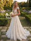 Gorgeous V-neck 3-D Floral A-line Wedding Dress with Cap Sleeves, WD3119