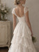 Elegant Floral Lace A-line Chiffon Wedding Dress with Cap Sleeves, WD3226