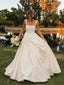 Elegant Minimalist Pleated A-line Satin Wedding Dress with Empire Waist, WD3220