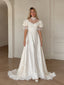 Elegant Off Shoulder A-line Lace Wedding Dress with Puff Sleeves, WD32244